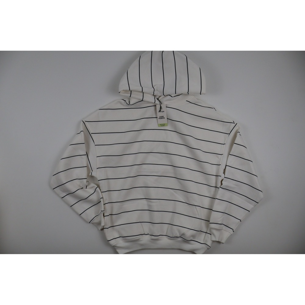 Refuge Hoodie Favourite Luxe Fleece White Striped S/M NWT